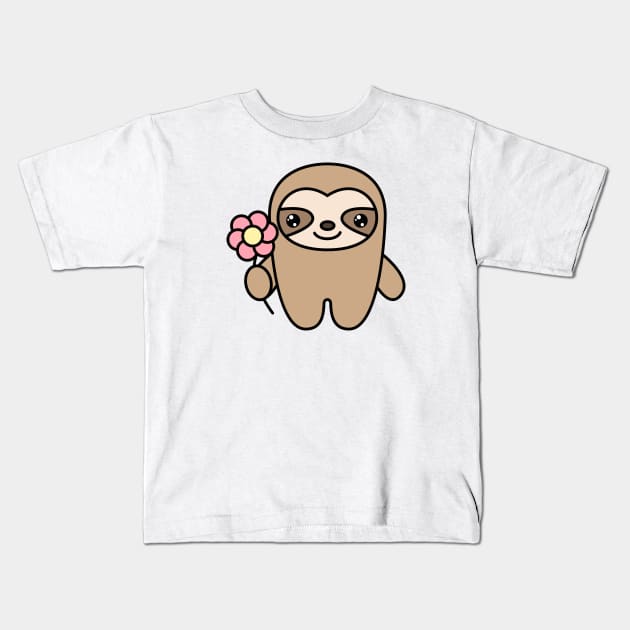 Cute sloth with a flower in a paw Kids T-Shirt by Eduard Litvinov